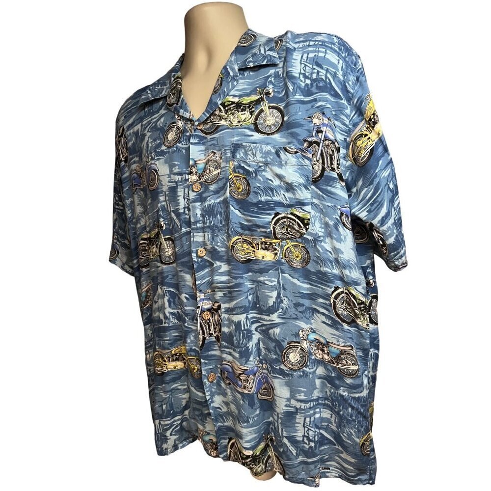Island Collection Mens Vintage Motorcycle Hawaiian Button Up Shirt Large Pocket - Picture 3 of 8